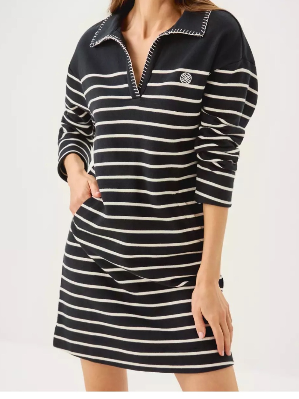 NWT Lilly Pulitzer Corvaya Terry Dress Noir Legacy Stripe Black White Size M